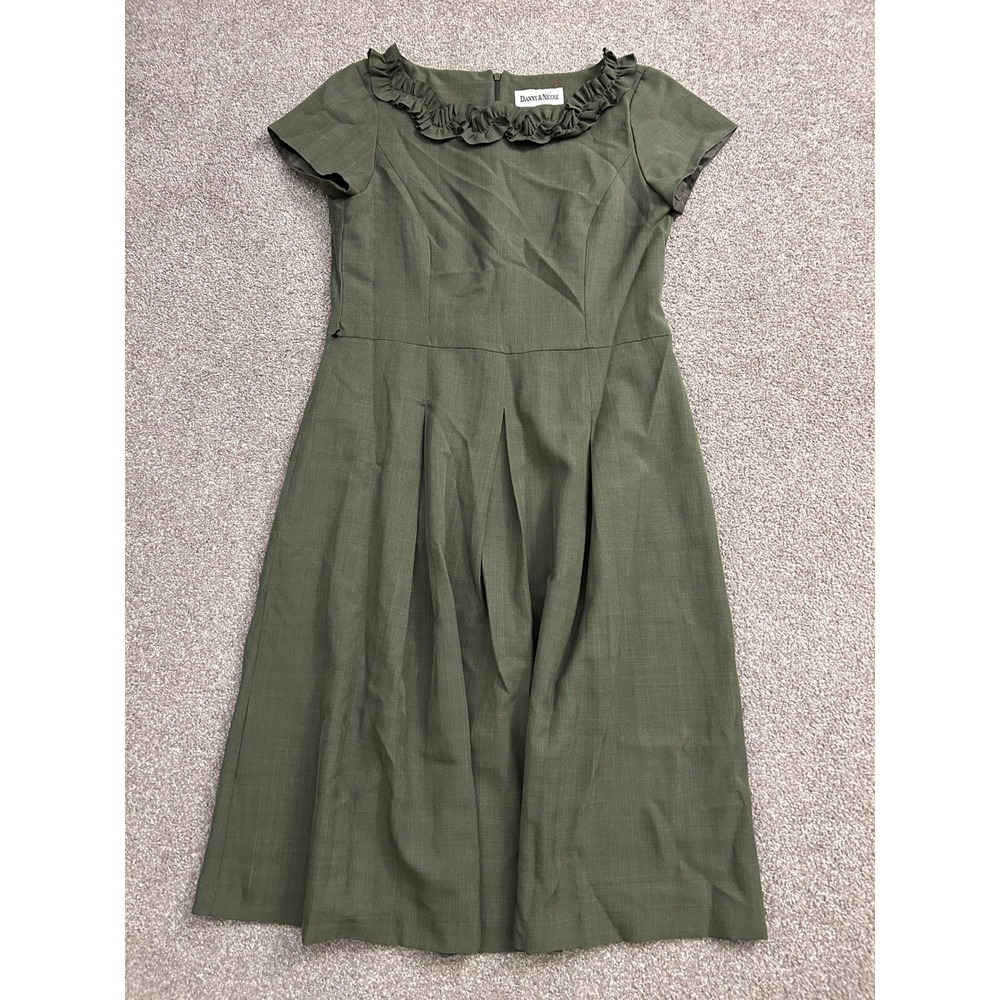 Academia Danny & Nicole Plaid Dress Womens 12 Olive Green Excellent Ruffle Neck